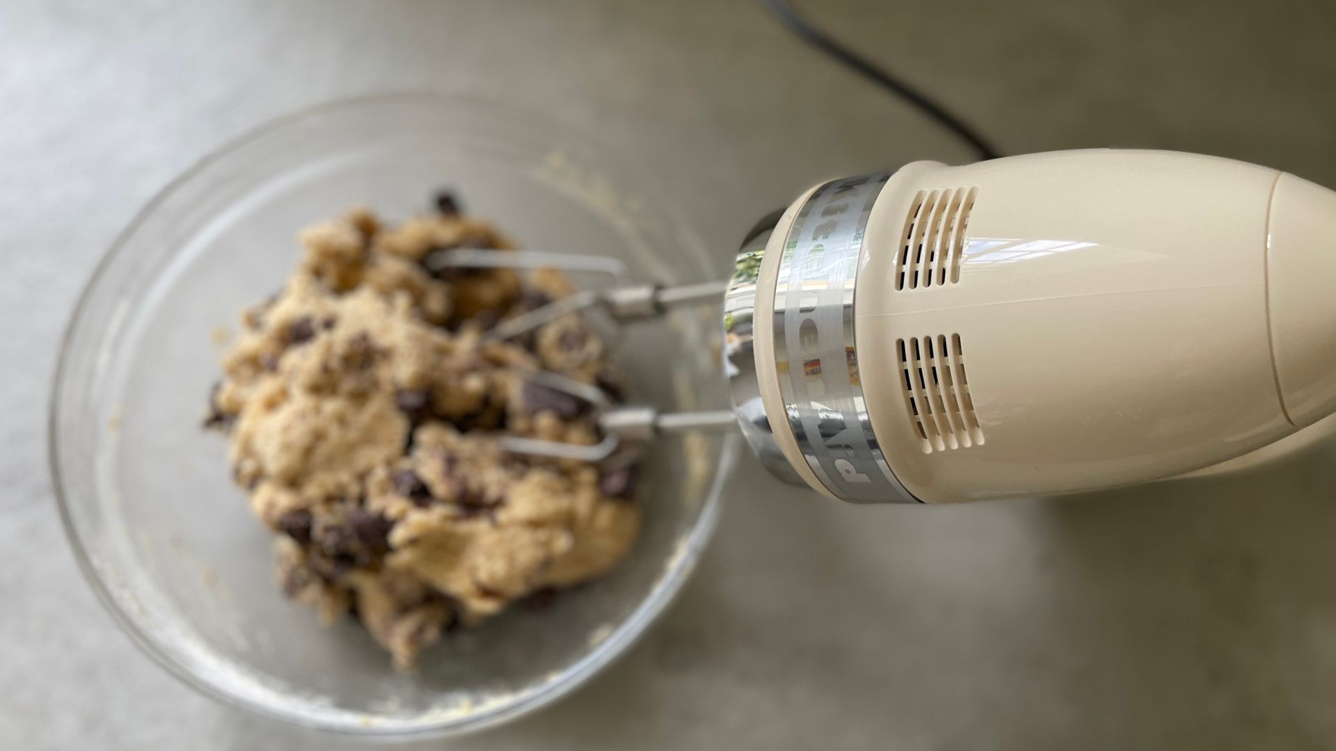 Cookie dough made in the KitchenAid Hand Mixer