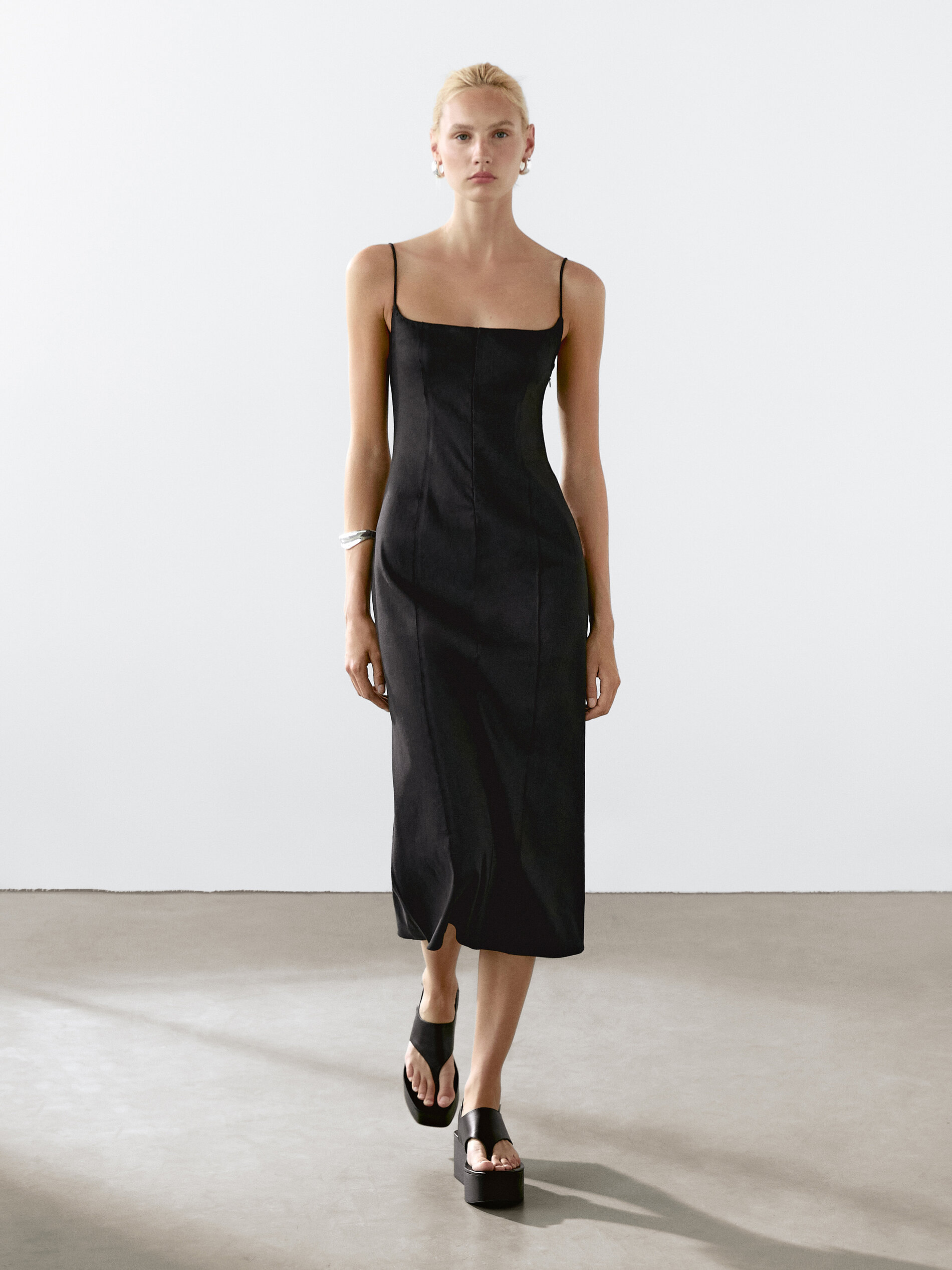 Strappy Linen Midi Dress