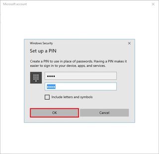 Windows 10 account PIN setup