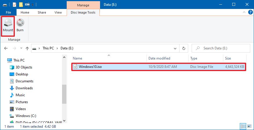 Disk image tools mount ISO option