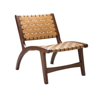 Wooden accent chair with woven leather seat