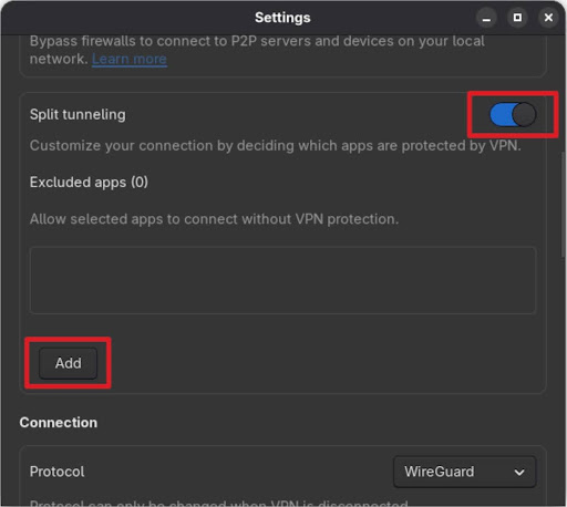 Split tunneling feature in beta on Proton VPN Linux app