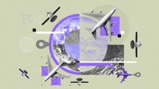 Illustration of aircraft, satellites, the Earth and topography