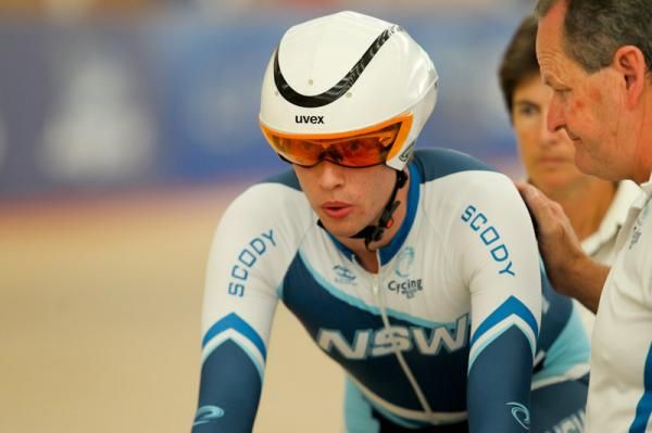 Tirian McManus (NSW) concentrates before his heat in the U19 Individual pursuit.