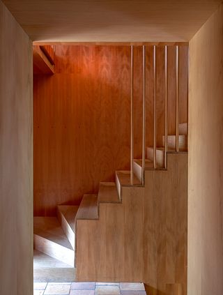 timber staircase in modern london house