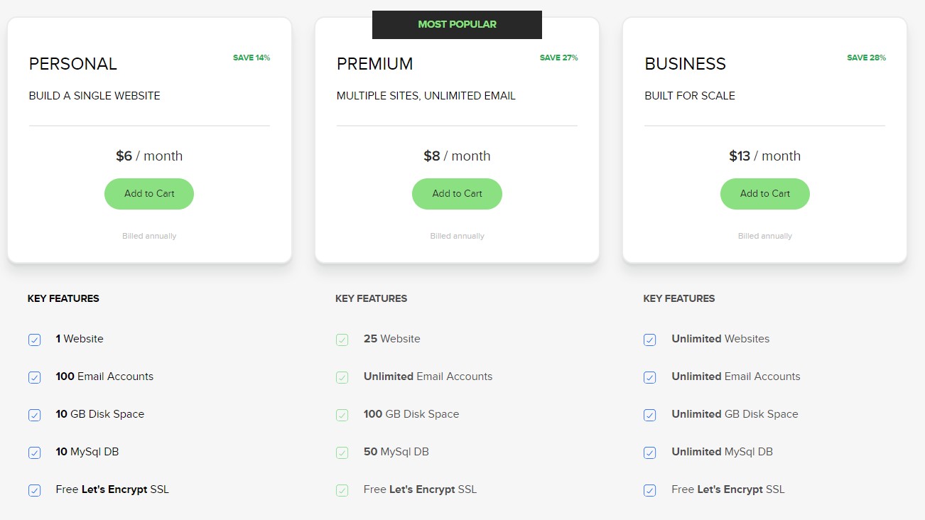 An image of name.com's web hosting plans