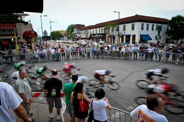 Fans line the course as the race goes on.