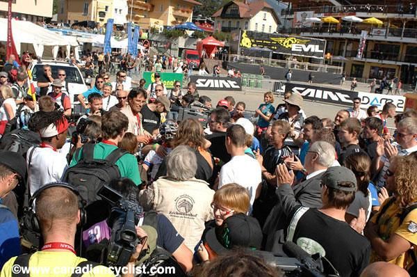 A big crowd around Osl after her win
