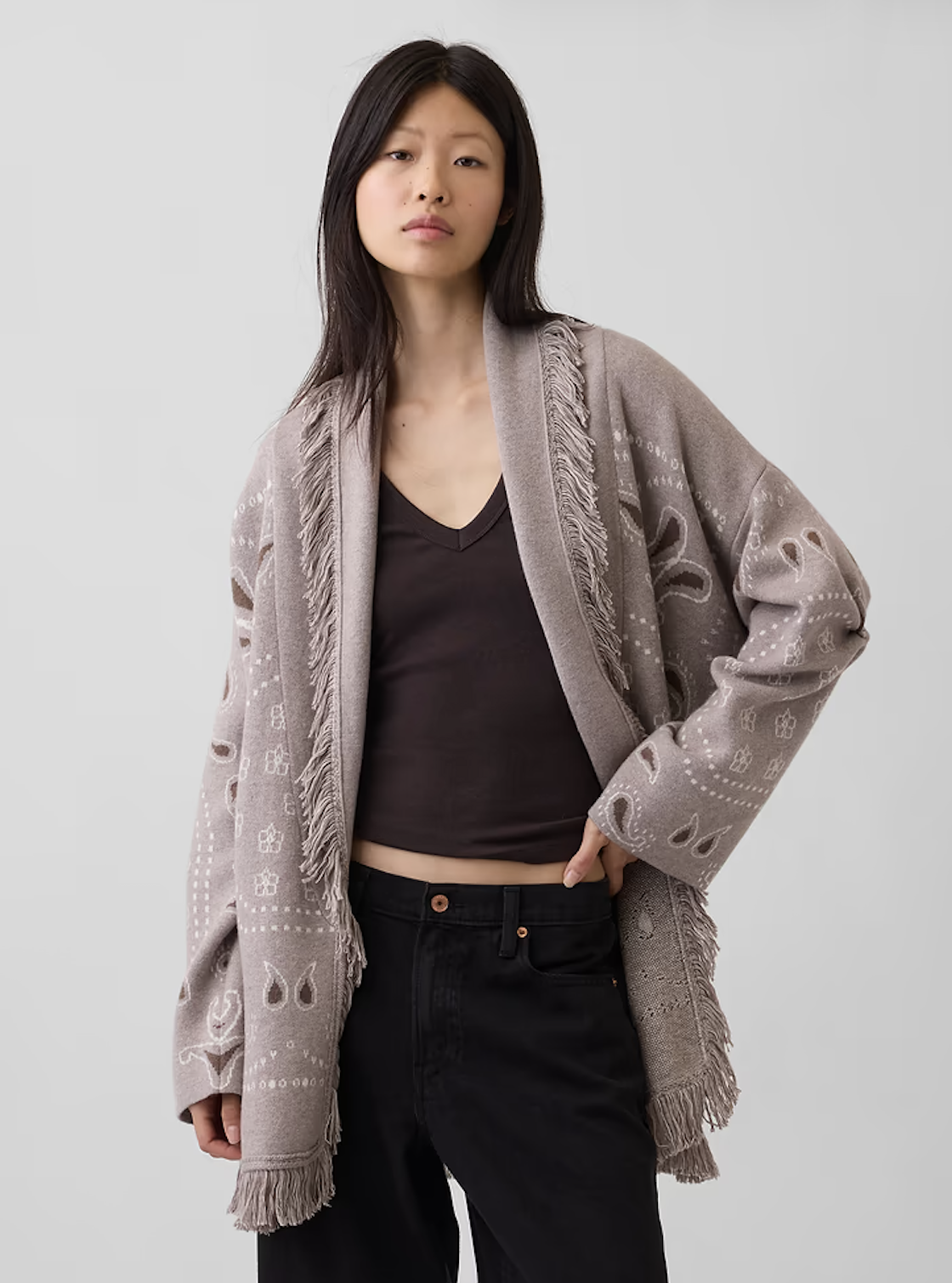 Gap Cotton-Blend Fringe Shawl Cardigan
