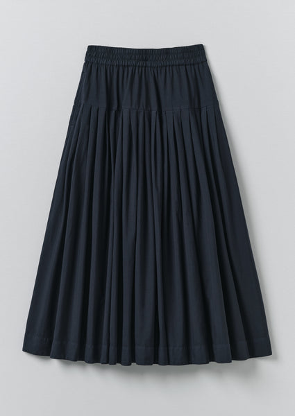 Pleated Raised Stripe Cotton Skirt | Slate