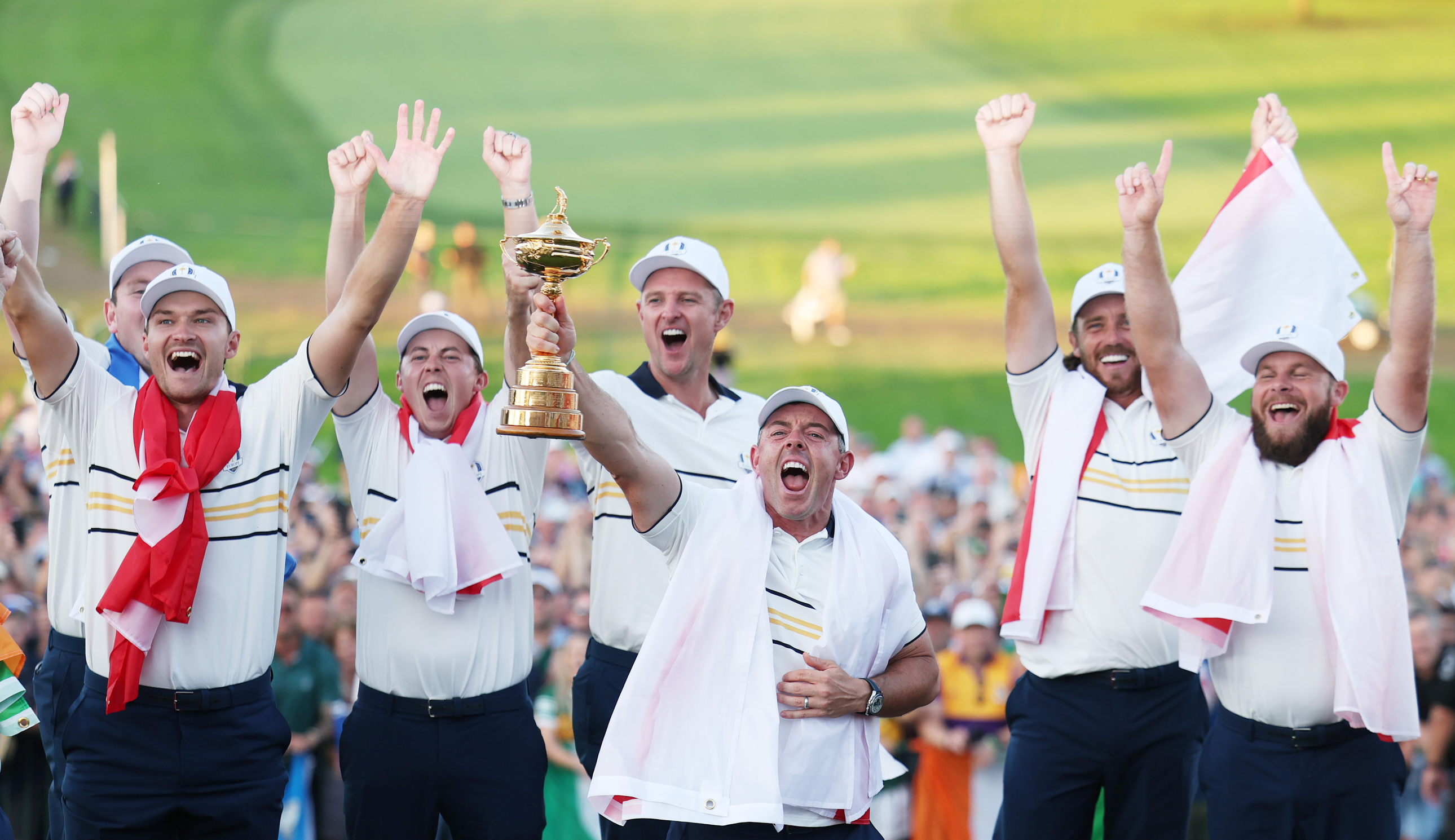 Team Europe celebrate with the Ryder Cup