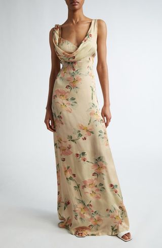 Floral Print Twist Drape Maxi Dress