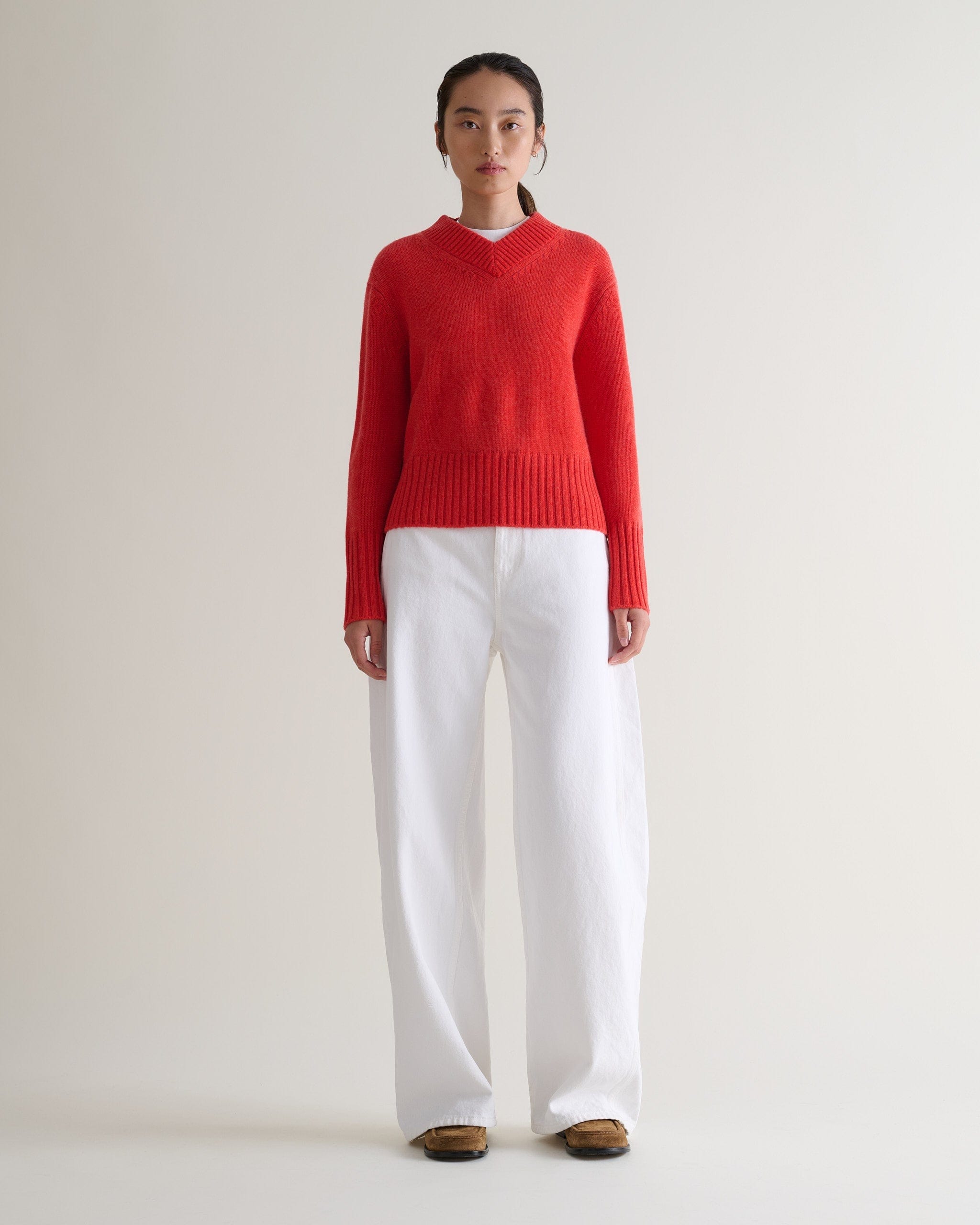 Women's Cashmere Merino V Neck Jumper - Poppy - Xs / Poppy
