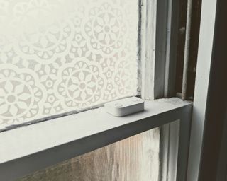 Ring Alarm Kit contact sensor on window in writer's home