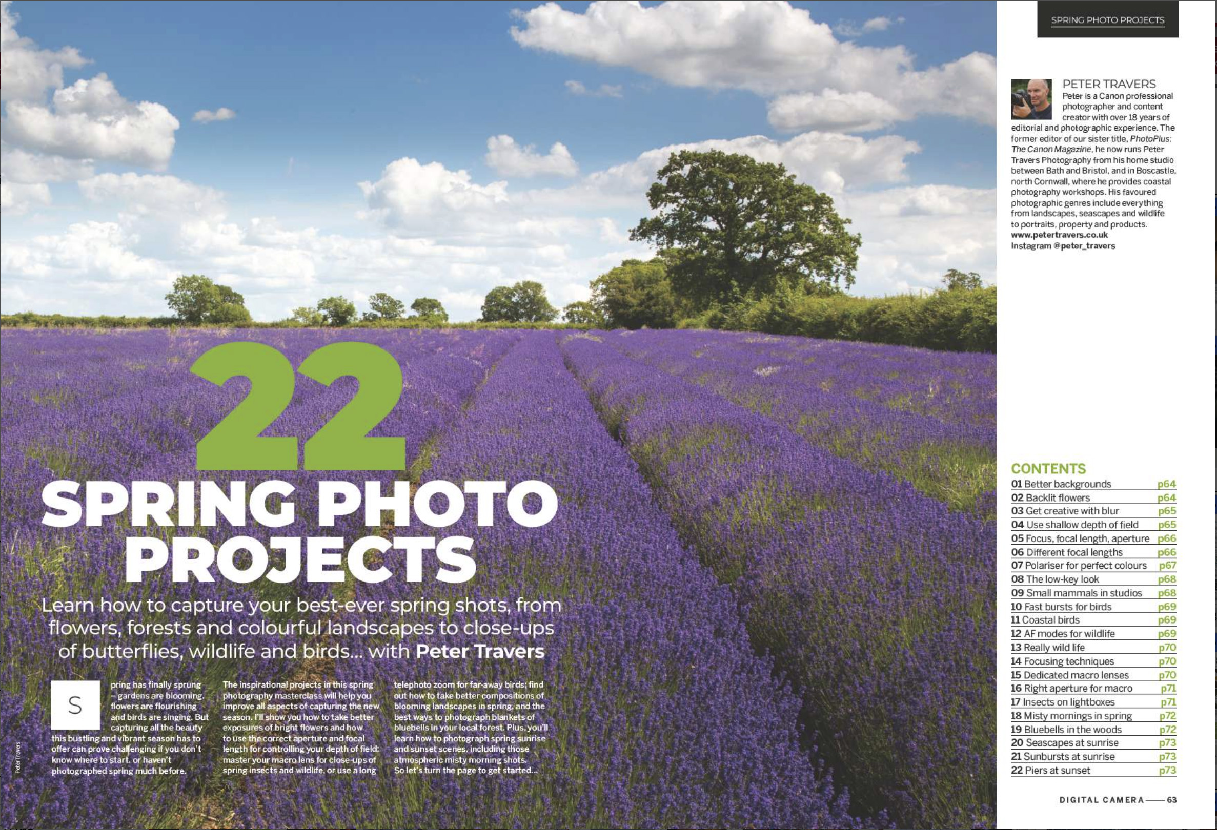 Image showing the first two pages of the cover feature of issue 306 (Spring 2026) of Digital Camera magazine &amp;ndash; 22 photography projects for the spring season