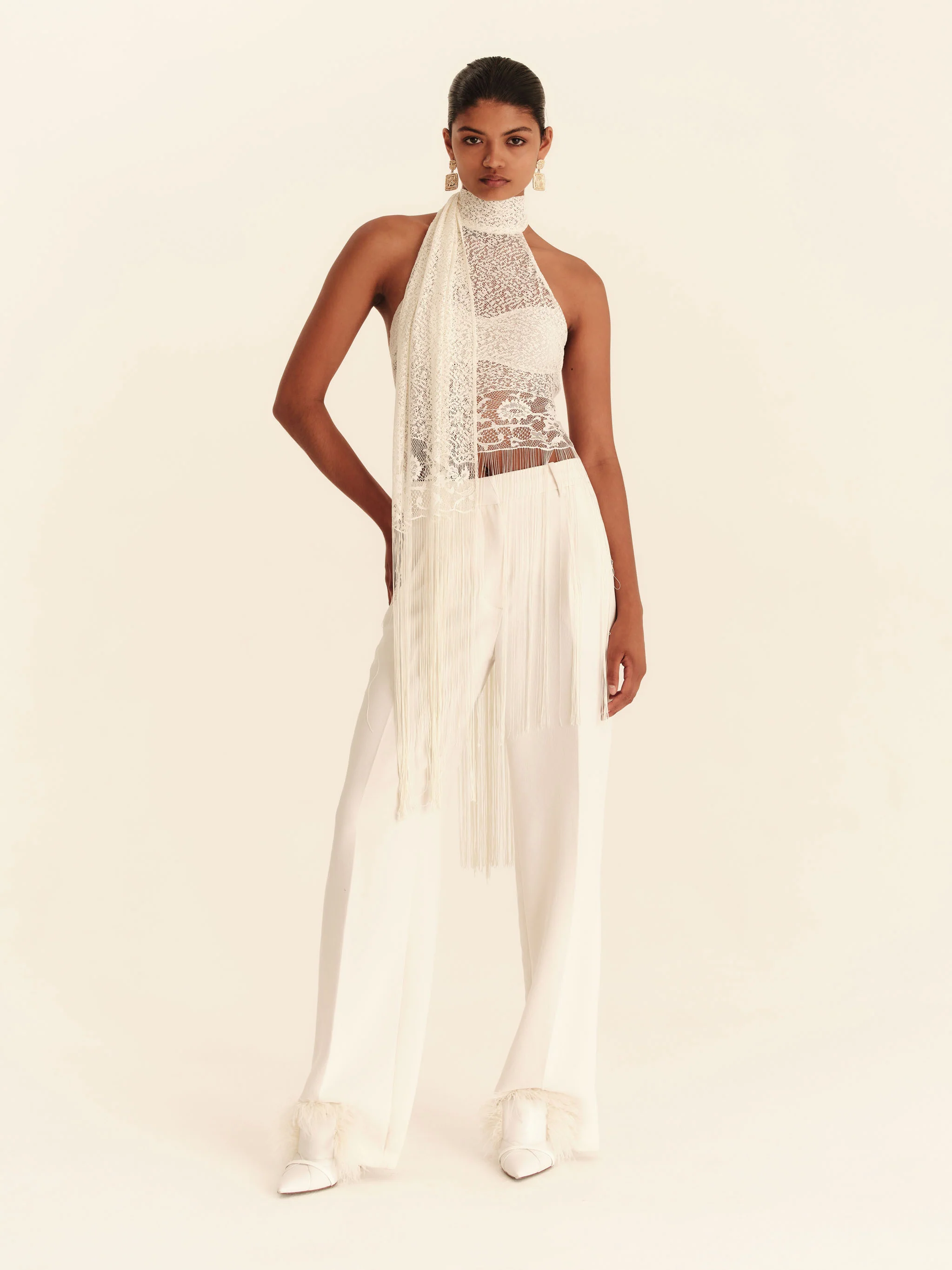 Elara Fringe Halter - Ivory - Ivory / Xs