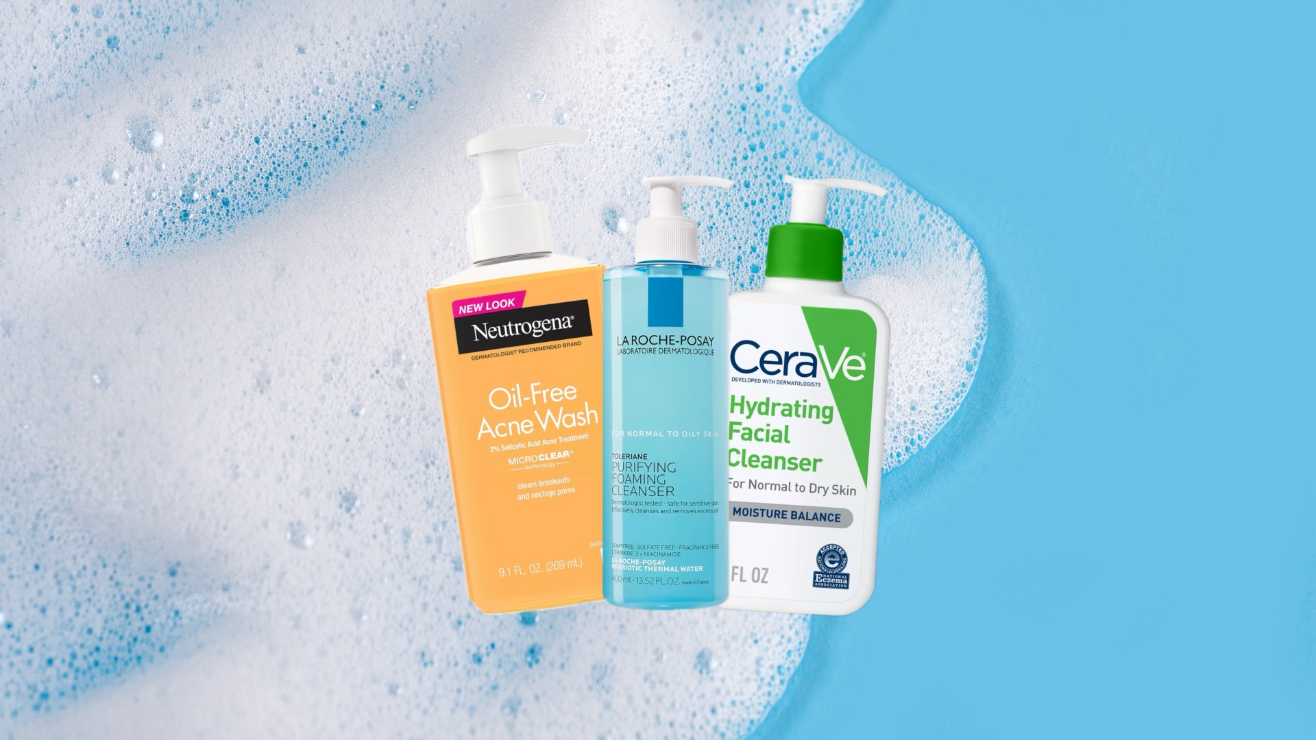 an edit of three bottles of drugstore cleansers