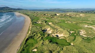 An aerial view of the dunes and course at Rosapenna