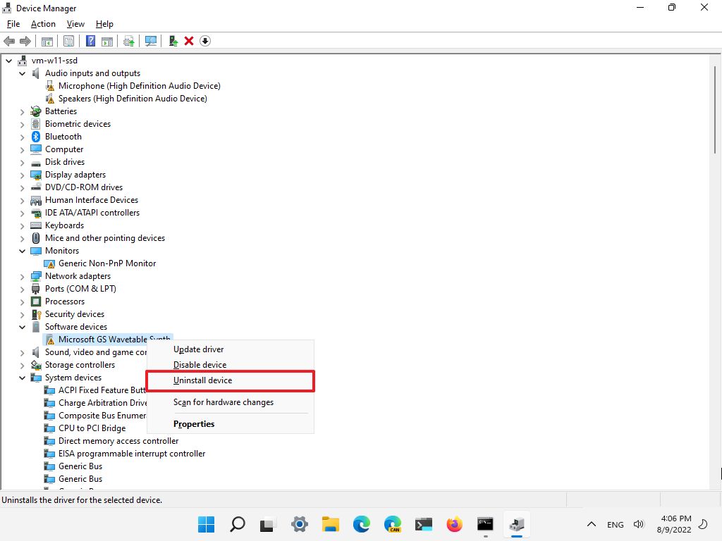 Device Manager uninstall driver fix bug check