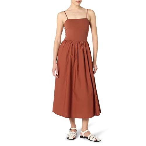 The Drop Robyn Mixed Media Spaghetti Strap Midi Dress, Burnt Henna, Xxs