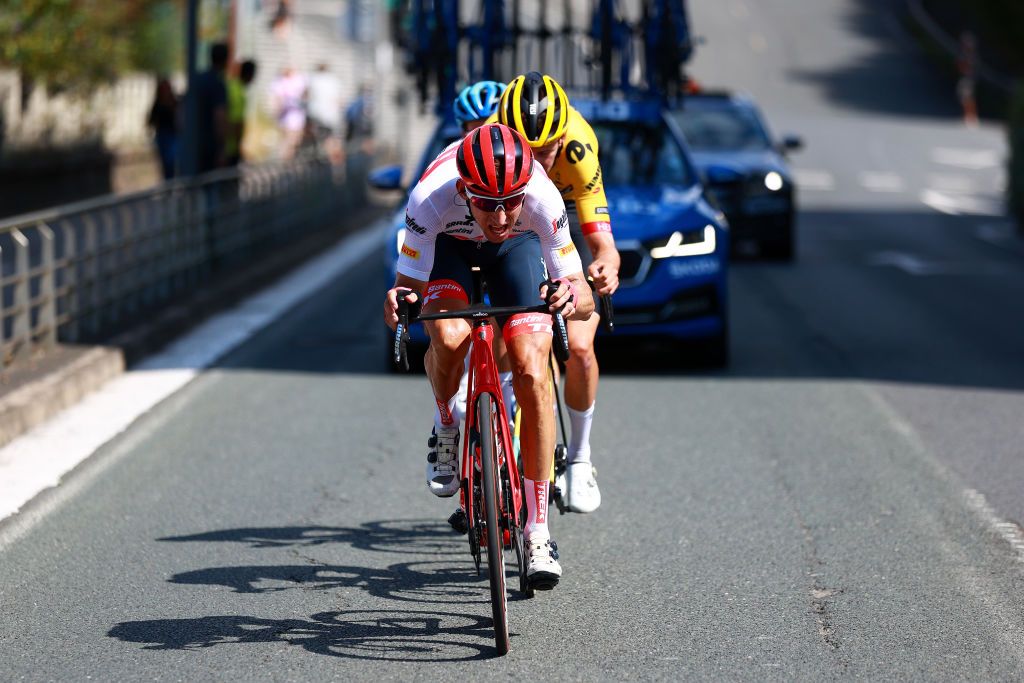 SAN SEBASTIAN SPAIN JULY 30 Bauke Mollema of Netherlands and Team Trek Segafredo and Tiesj Benoot of Belgium and Team Jumbo Visma compete during the 42nd Donostia San Sebastian Klasikoa 2022 Mens Elite a 2248km race from San Sebastian to San Sebastian Klasikoa2022 on July 30 2022 in San Sebastian Spain Photo by Gonzalo Arroyo MorenoGetty Images