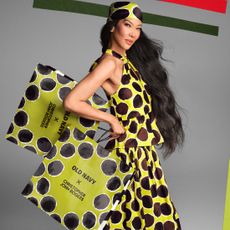 Kimora Lee wearing a green, brown, and black polka dot set from the Old Navy x Christopher John Rogers collaboration