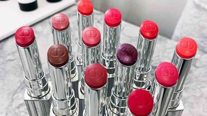 Lipstick, Red, Cosmetics, Pink, Lip, Material property, Cylinder, 