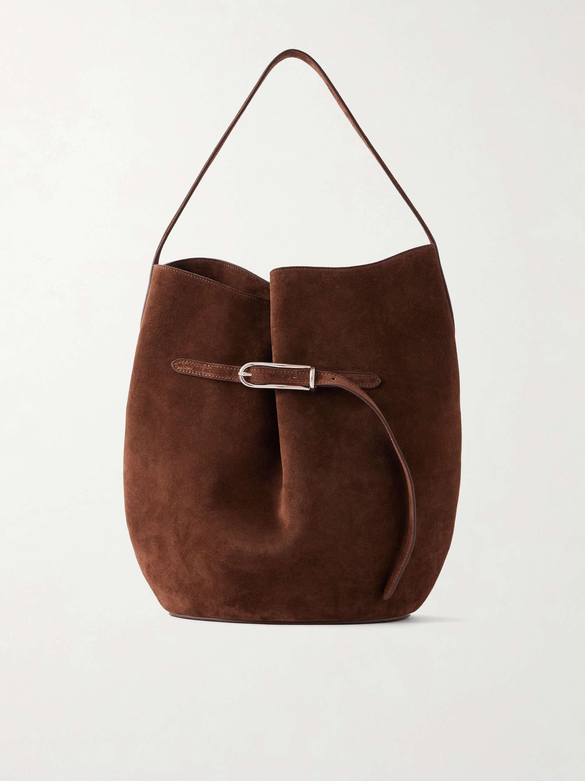 Buckled Large Suede Shoulder Bag