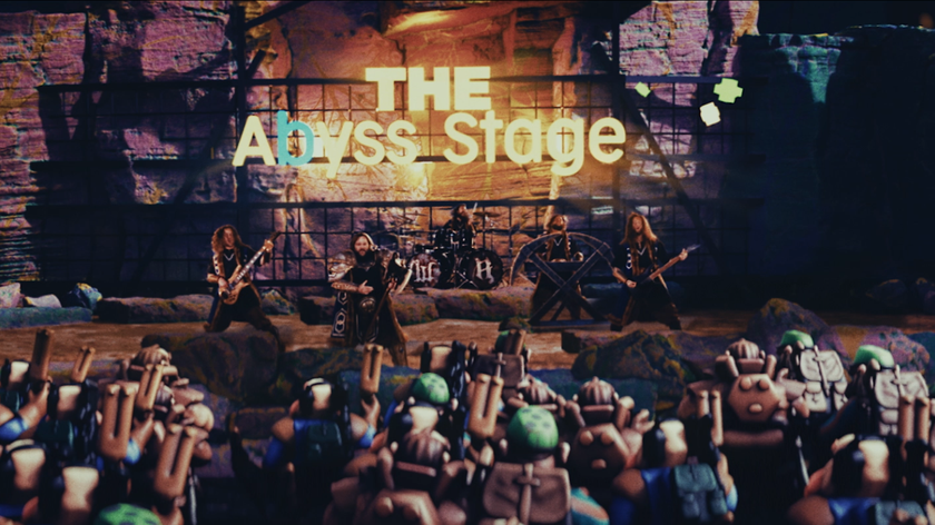 Wind Rose performing to a crowd of Deep Rock Galactic dwarves in the music video for Rock and Stone.