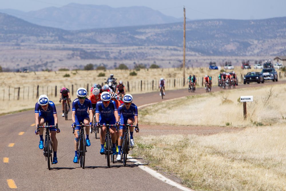 UnitedHealthcare puts pressure on the field to break it apart heading into the final climb of stage 1 of the Tour of The Gila