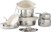 Bloomhouse 12 Piece Triply Stainless Steel Cookware Set in Stainless Steel and Cream Was