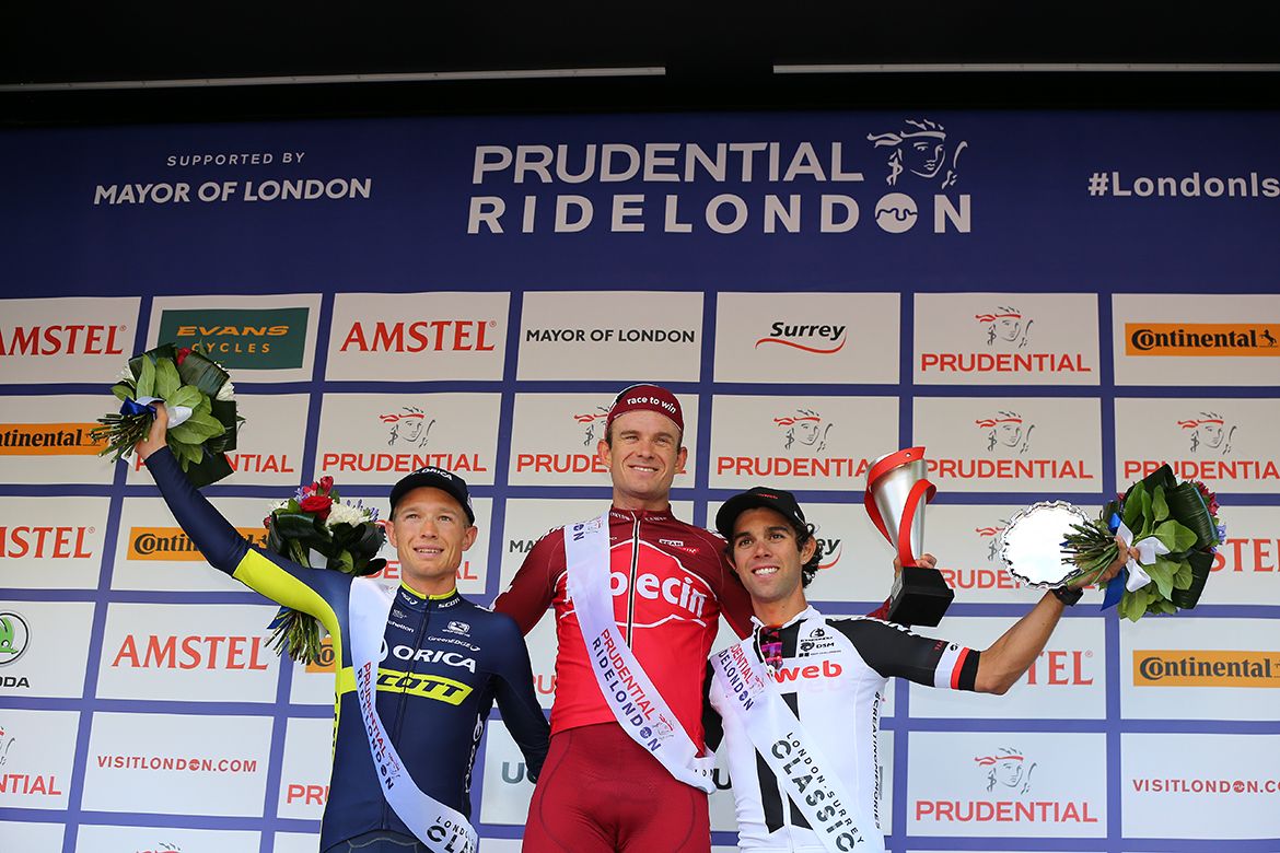 The race podium at the RideLondon Classic
