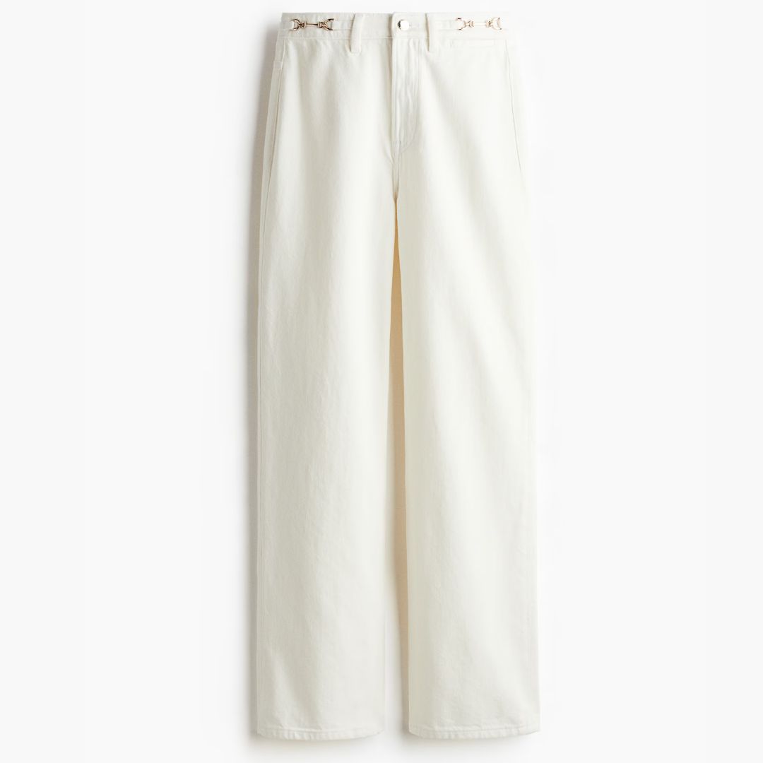 H&amp;amp;M High-Waisted White Straight-Leg Jeans
