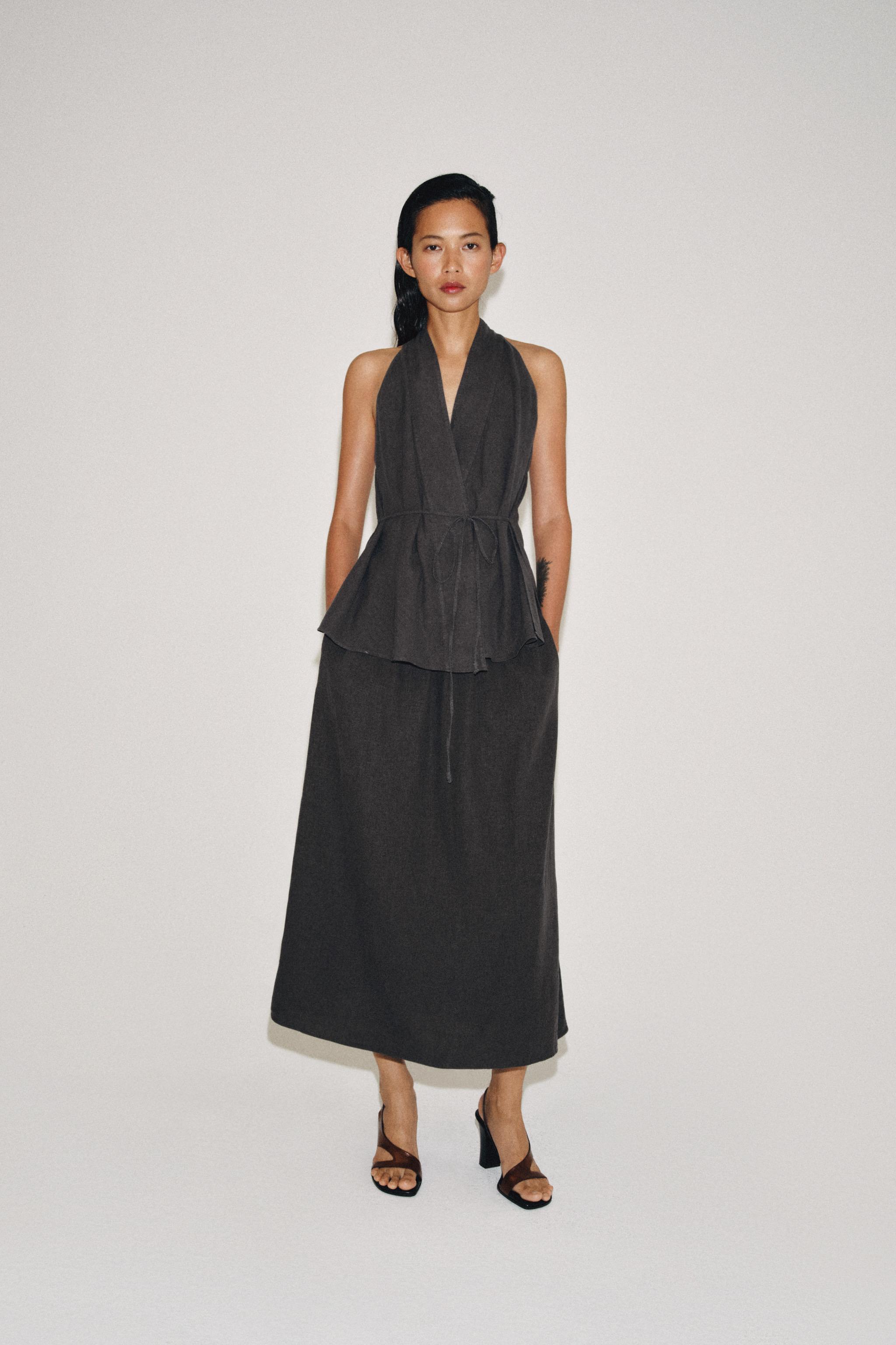 Zw Collection Linen Blend Wrap Top