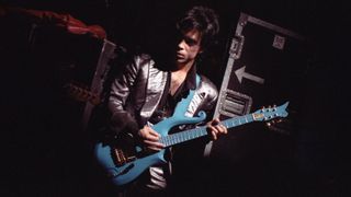 Prince performing with the blue teal Cloud in Minnesota, 1988