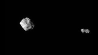 This image shows the asteroid Dinkinesh and its satellite as seen by the Lucy Long-Range Reconnaissance Imager (L’LORRI) as NASA's Lucy Spacecraft departed the system.