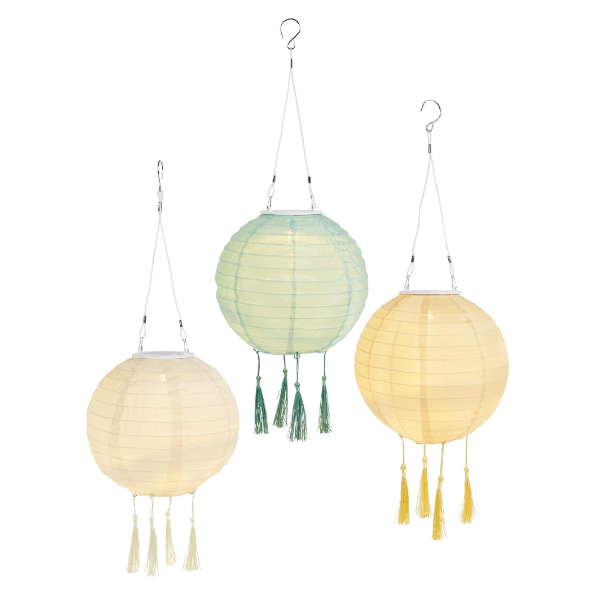 Lights4fun Set of 3 Solar Powered Decorative Tassel Hanging Lanterns