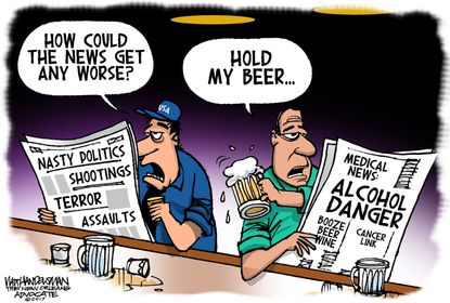 Political cartoon U.S. 2017 news alcohol cancer