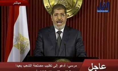 In this image made from video, Morsi delivers a televised statement in Cairo on Dec. 6.
