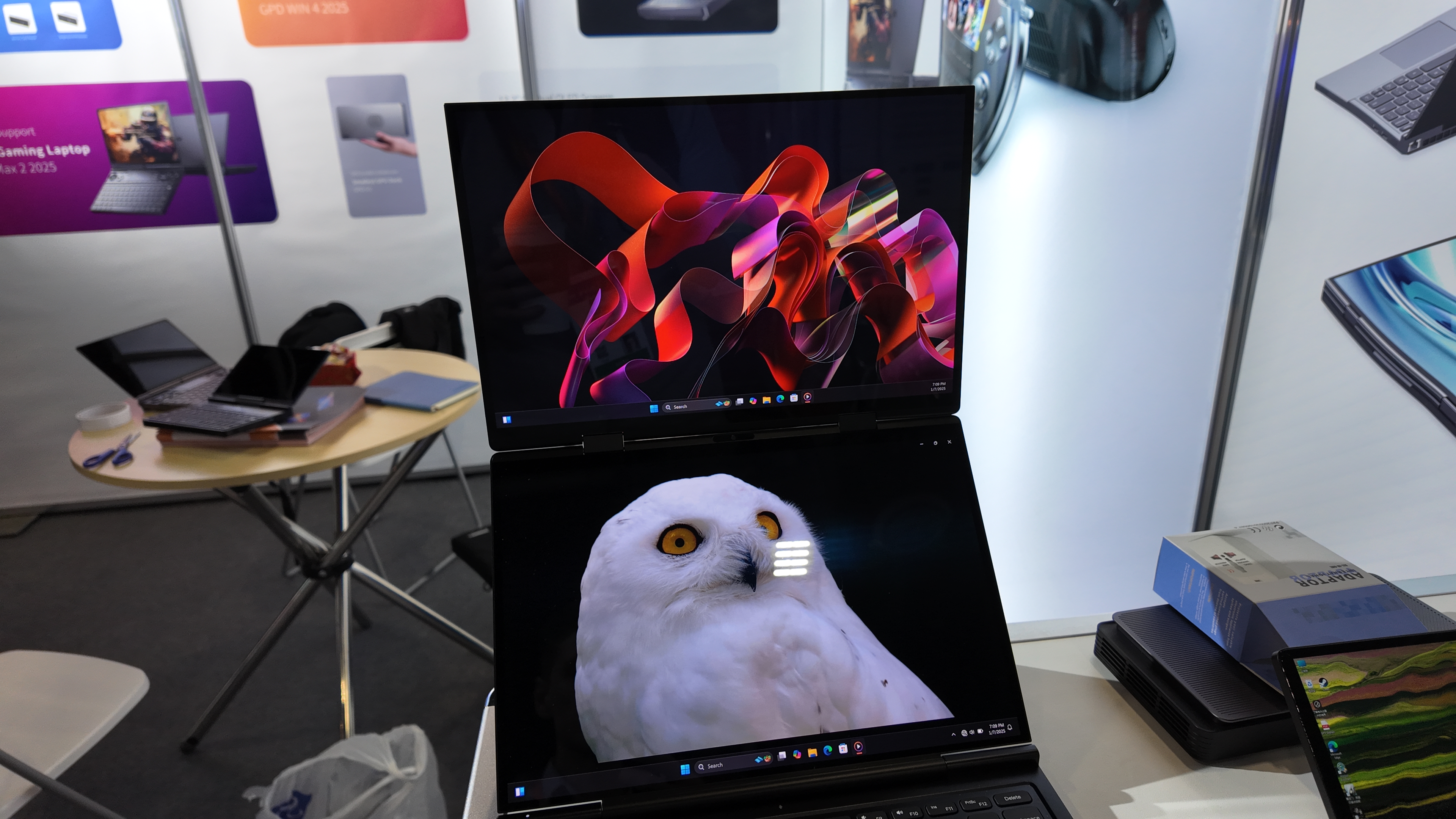 The GDP Duo laptop with two OLED screens, at CES 2025