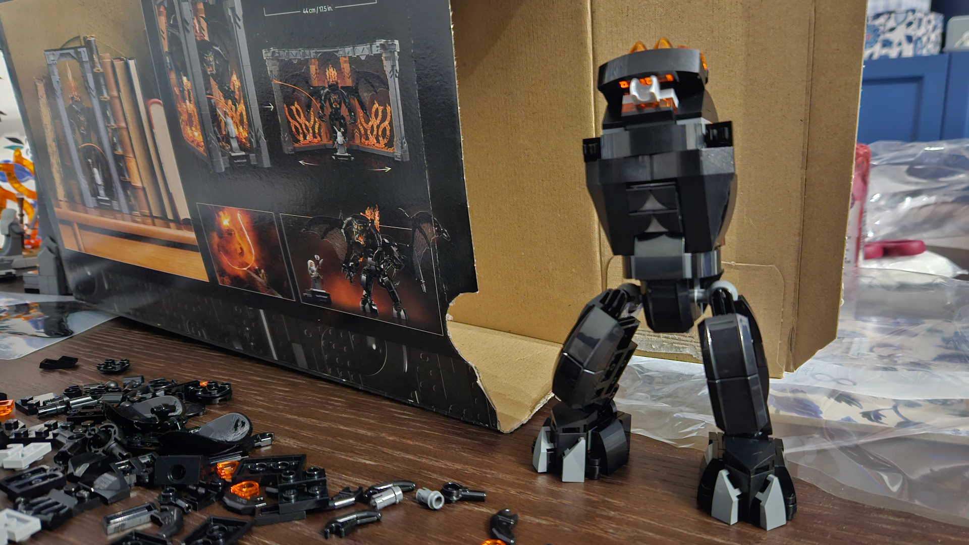 The Lego Balrog, partially assembled beside the box