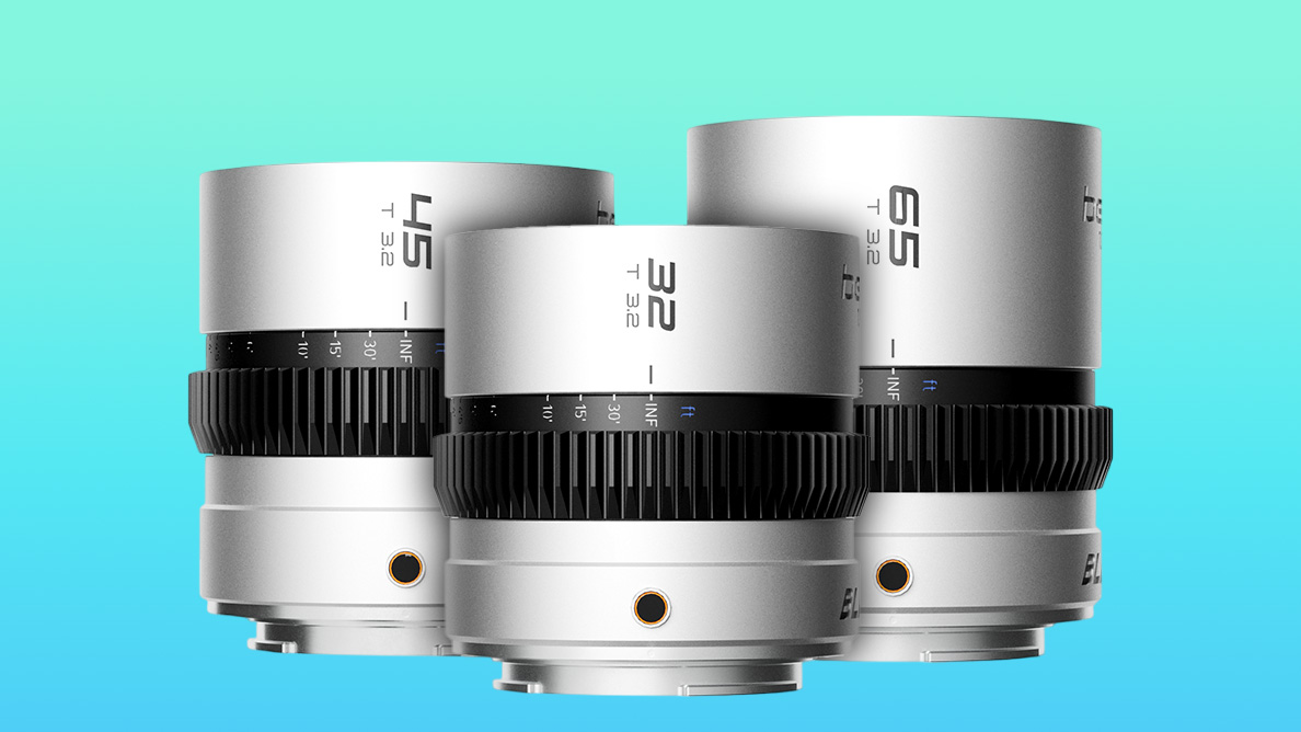 Blazar Beetle 1.33x Anamorphic Lens trio on a blue to green gradient 
