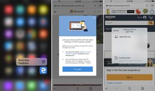 On October 17 iPhone and Android users can continue browsing on Windows 10 via handoff.