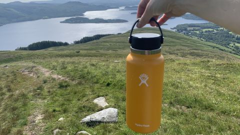 Holding the Hydro Flask 32oz bottle with Loch Lomond in the background