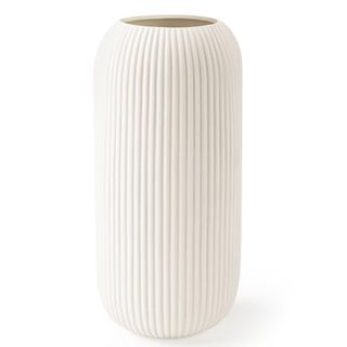 White Ceramic Vase for Flowers, 8 Inch Flower Vase Modern White Vase Home Decor, Small Vase, Ribbed Textured Vase for Pampas Grass Decorative Vase, for Farmhouse Coffee Table Bookshelf Home Living