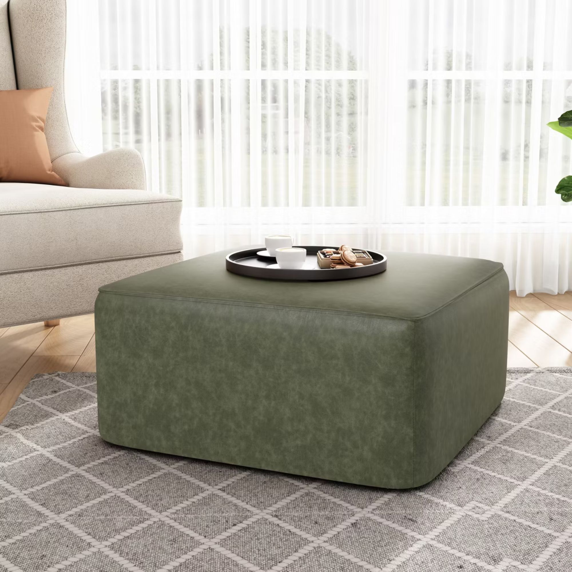Christopher Knight Home Yzabella Modern Indoor Versatile Upholstered Square Ottoman (Green)