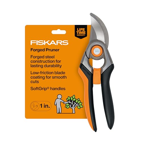 Fiskars Bypass Pruning Shears, 1" Cut Capacity Gardening Scissors, Forged Steel Replaceable Blade, Softgrip Handle Garden Clippers, Rust Resistant Low Friction Coating for Branches &amp;amp; Stems