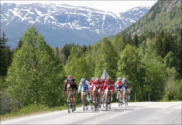 The group split on a climb early in the race