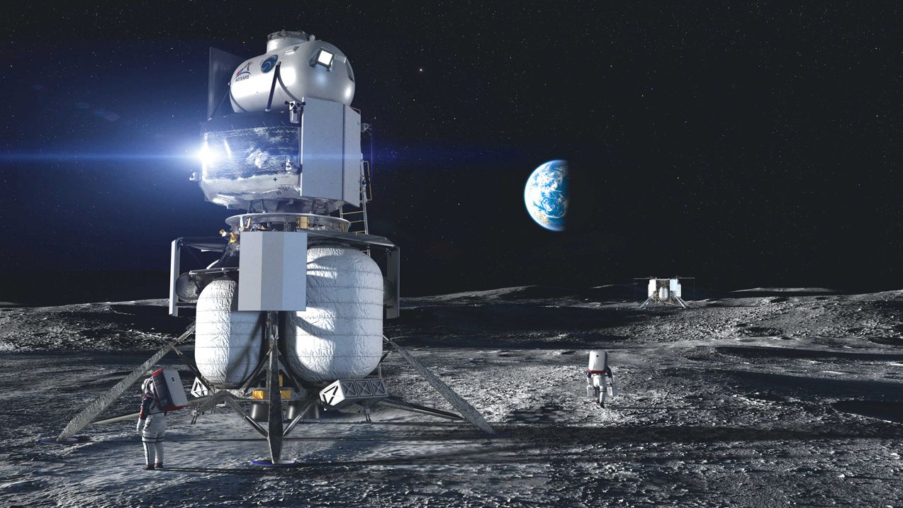 This Artemis moon lander concept from Blue Origin's National Team includes systems by team partners Lockheed Martin, Northrop Grumman and Draper.