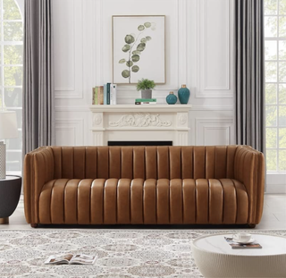Mid-century modern brown leather sofa from Amazon.
